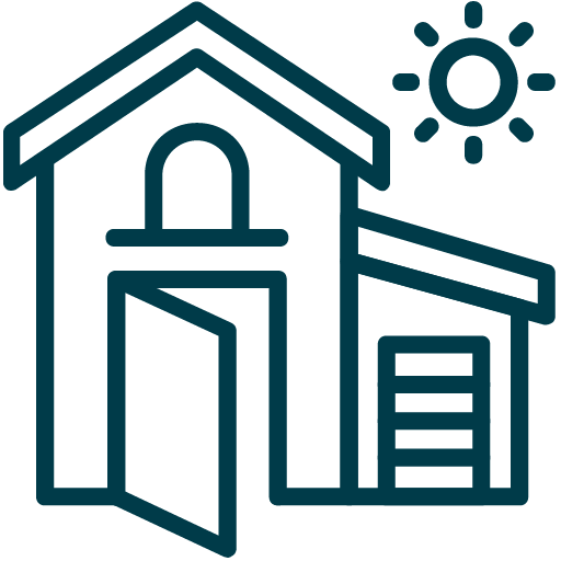 Exterior Icon shows a house with a large open door and a sunshine.